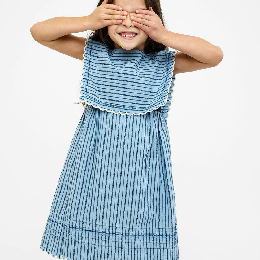 Clairette Dress, Navy Ladder Stripe