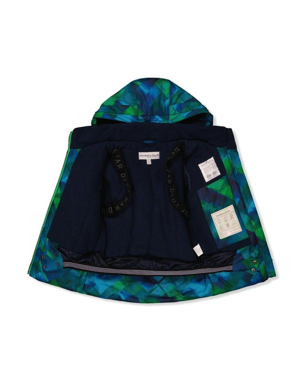 Two Piece Play Snowsuit Blue and Green Checkered Print with Navy Pants