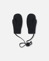 Baby Knit Mittens With String Black