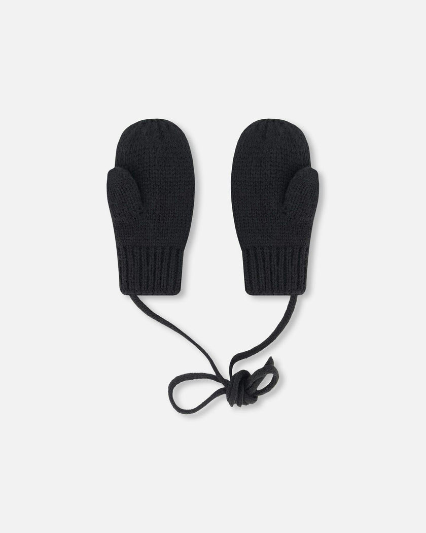 Baby Knit Mittens With String Black