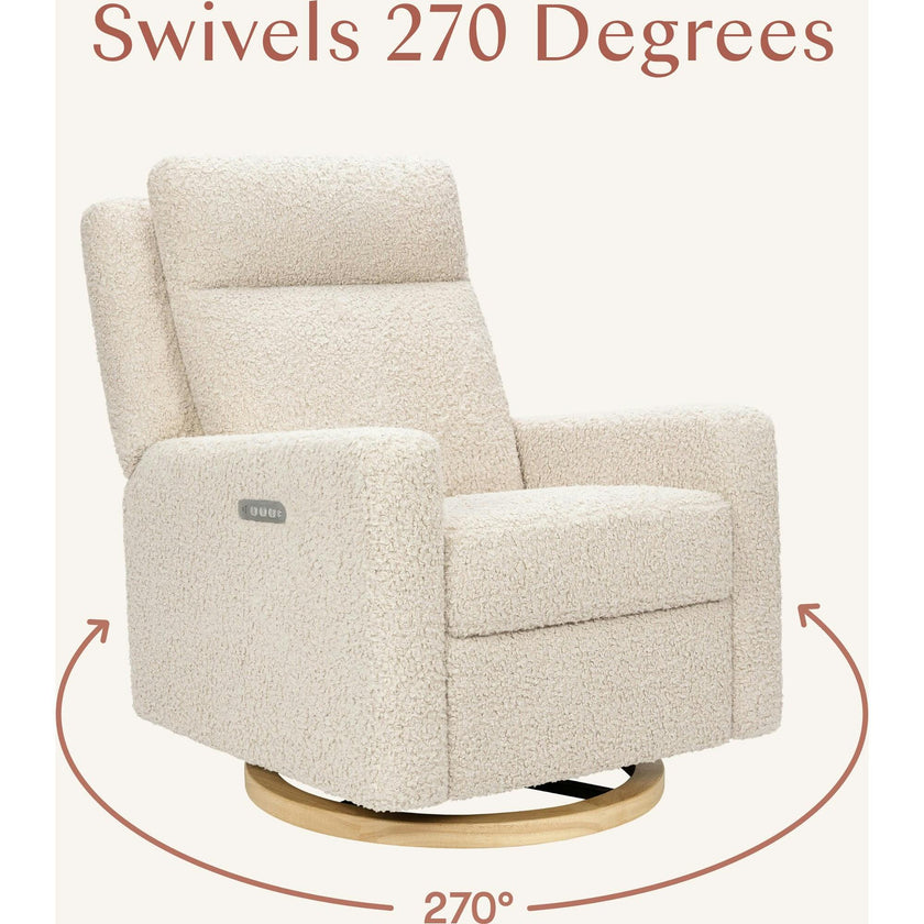 Sigi Pro Power Glider Recliner W/ Power Lumbar In Almond Teddy Loop W/Light Wood Base