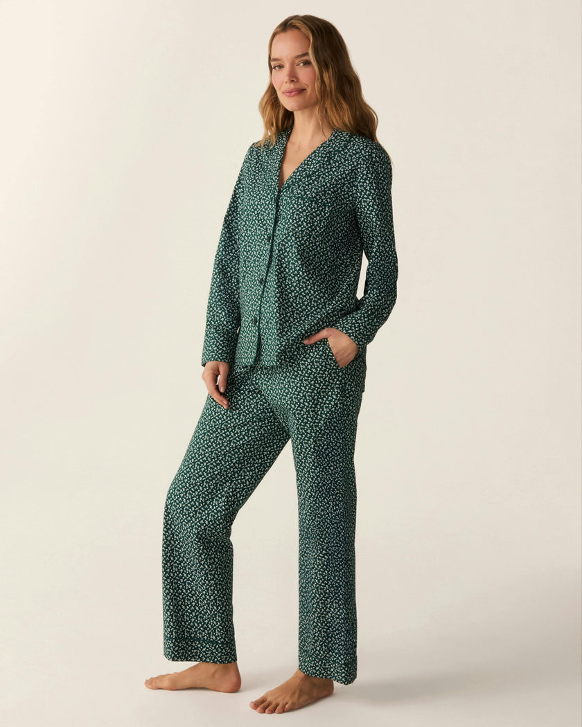 Women's Poplin Pajama Set in Ditsy Waltz Evergreen
