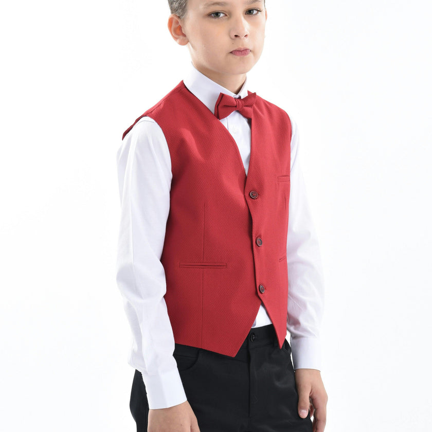 Red Solid Vest & Bowtie