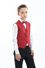 Red Solid Vest & Bowtie