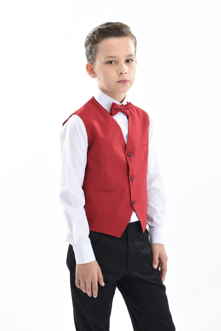Red Solid Vest & Bowtie