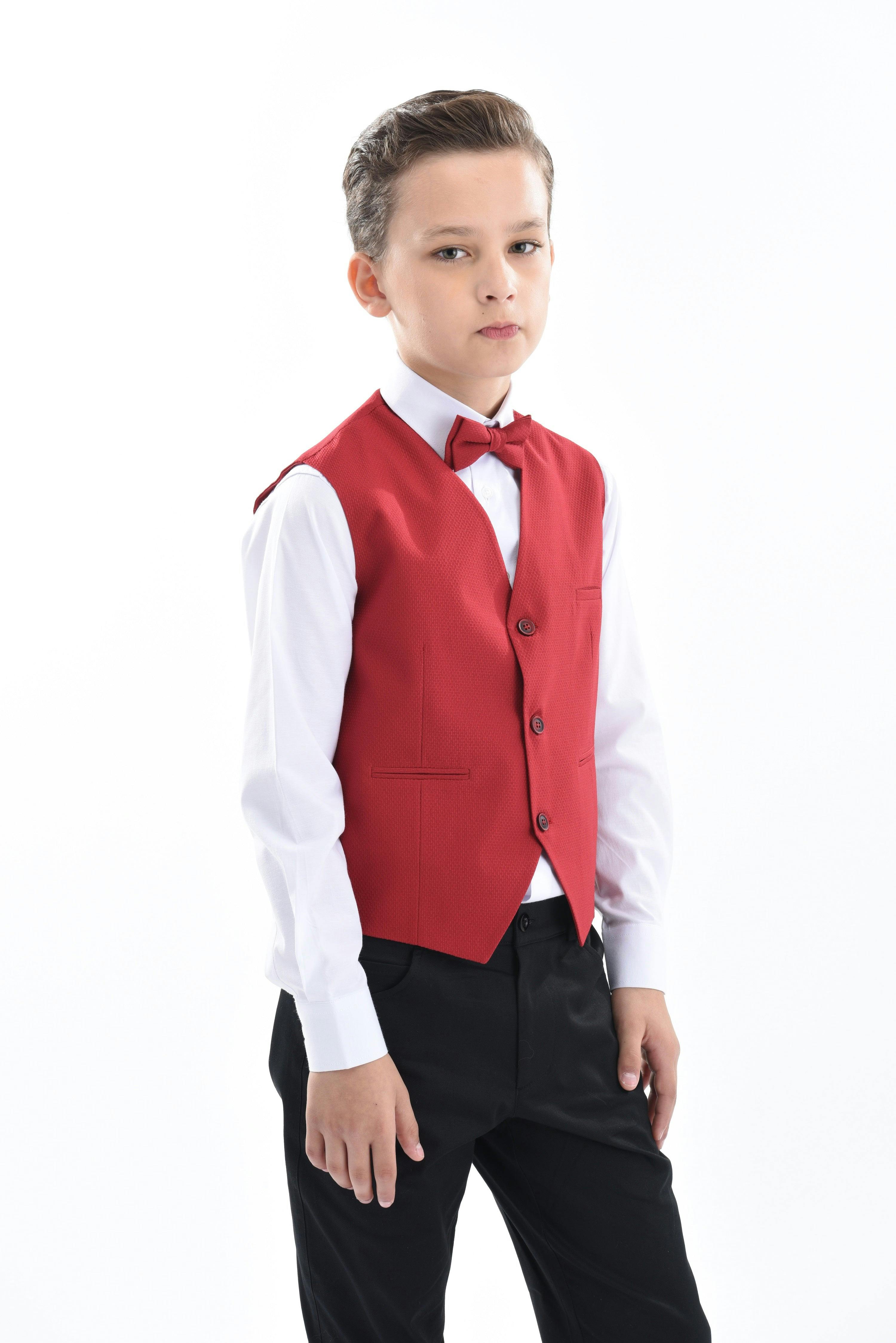 Red Solid Vest & Bowtie
