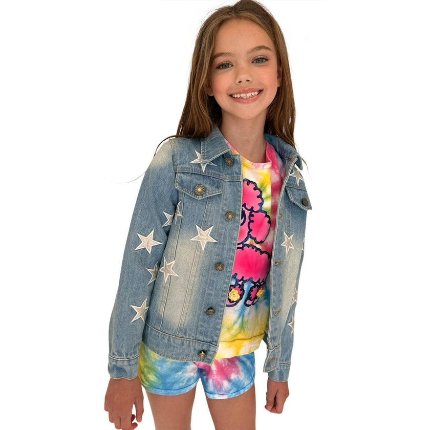 Star Leather Patched Denim Jacket