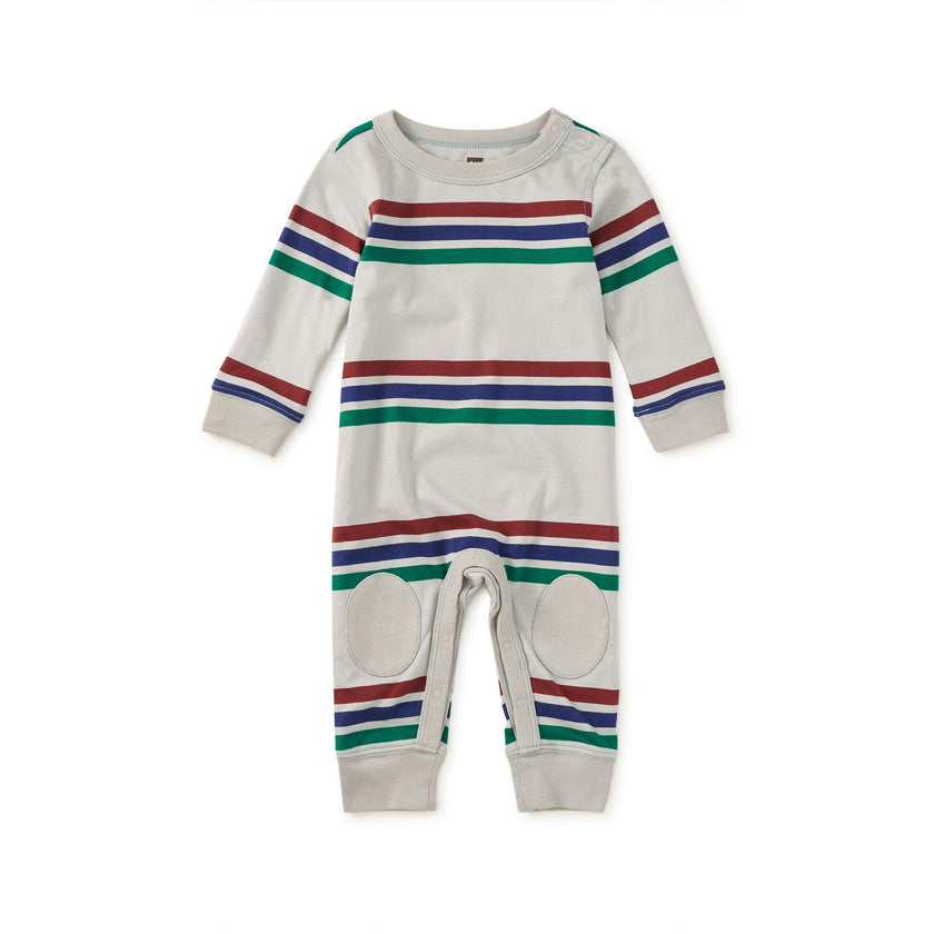 Stripe Knee Patch Baby Romper, Mica