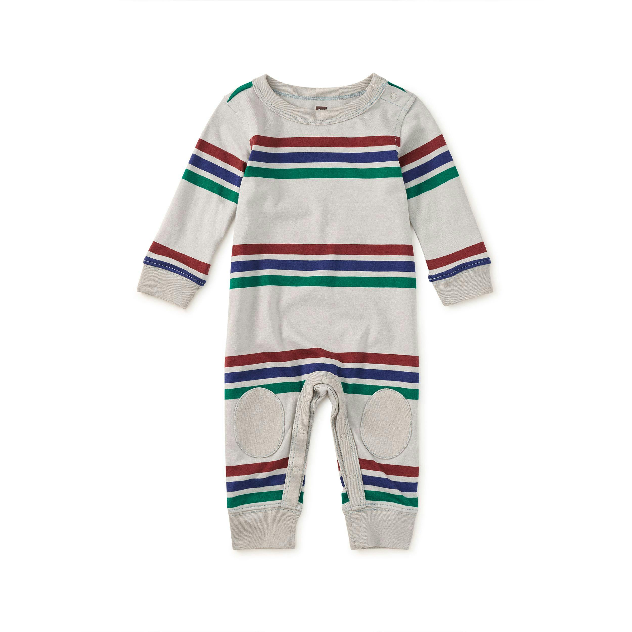 Stripe Knee Patch Baby Romper, Mica