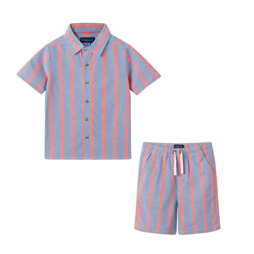 Boys Orange Striped Airy Oxford Set | Orange Stripe