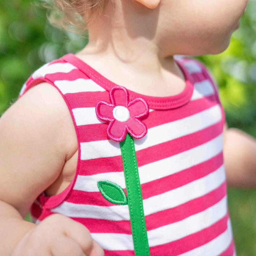 Stripe Knit Romper With Flower