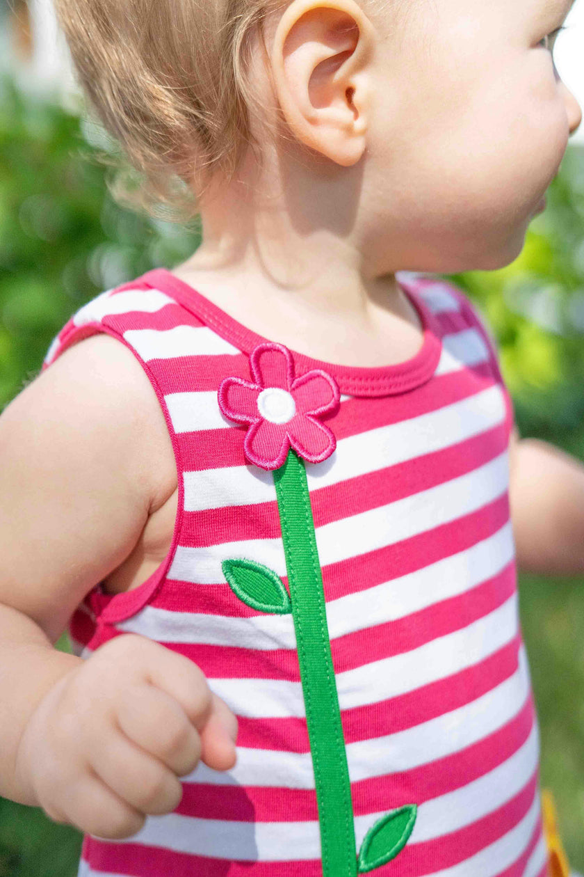 Stripe Knit Romper With Flower