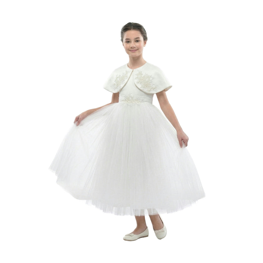 White Hermione Embroidered Cape Dress