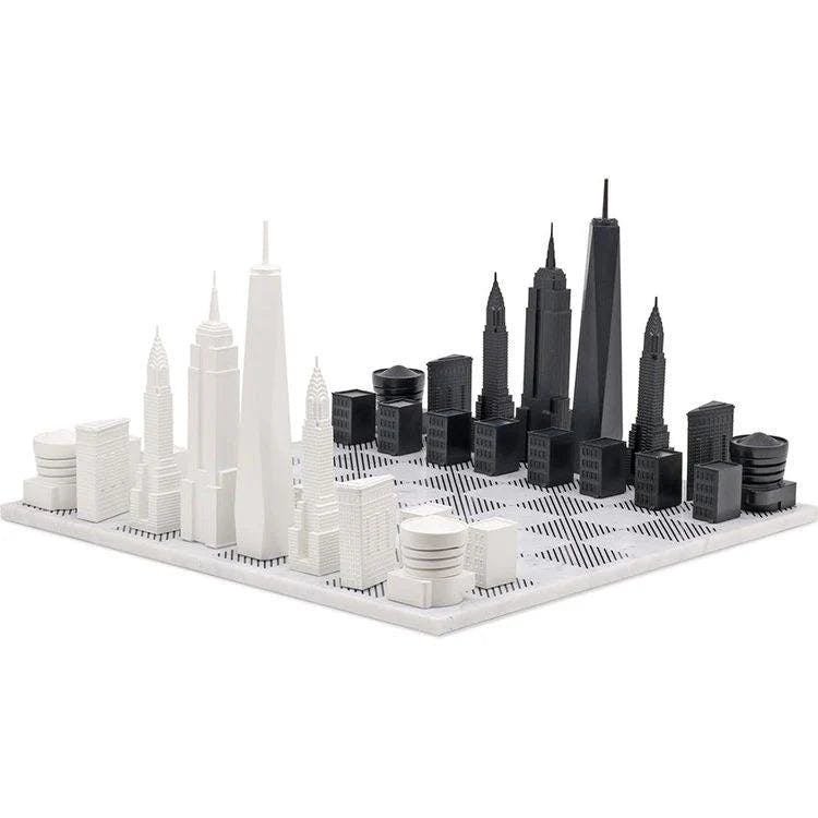 Chess Set Acrylic NEW YORK with Marble Hatch Board