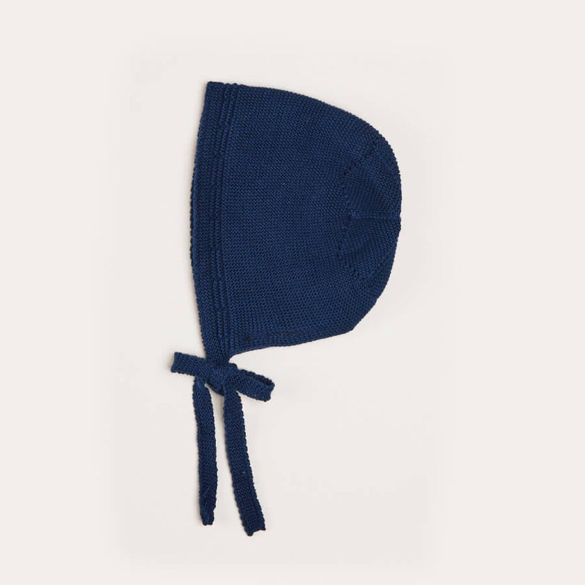 Openwork Knitted Bonnet in Navy (S-L)