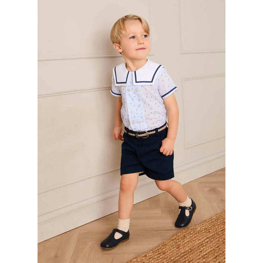 Noah Check Mariner Collar Double Breasted Shirt in Blue (18mths-6yrs)