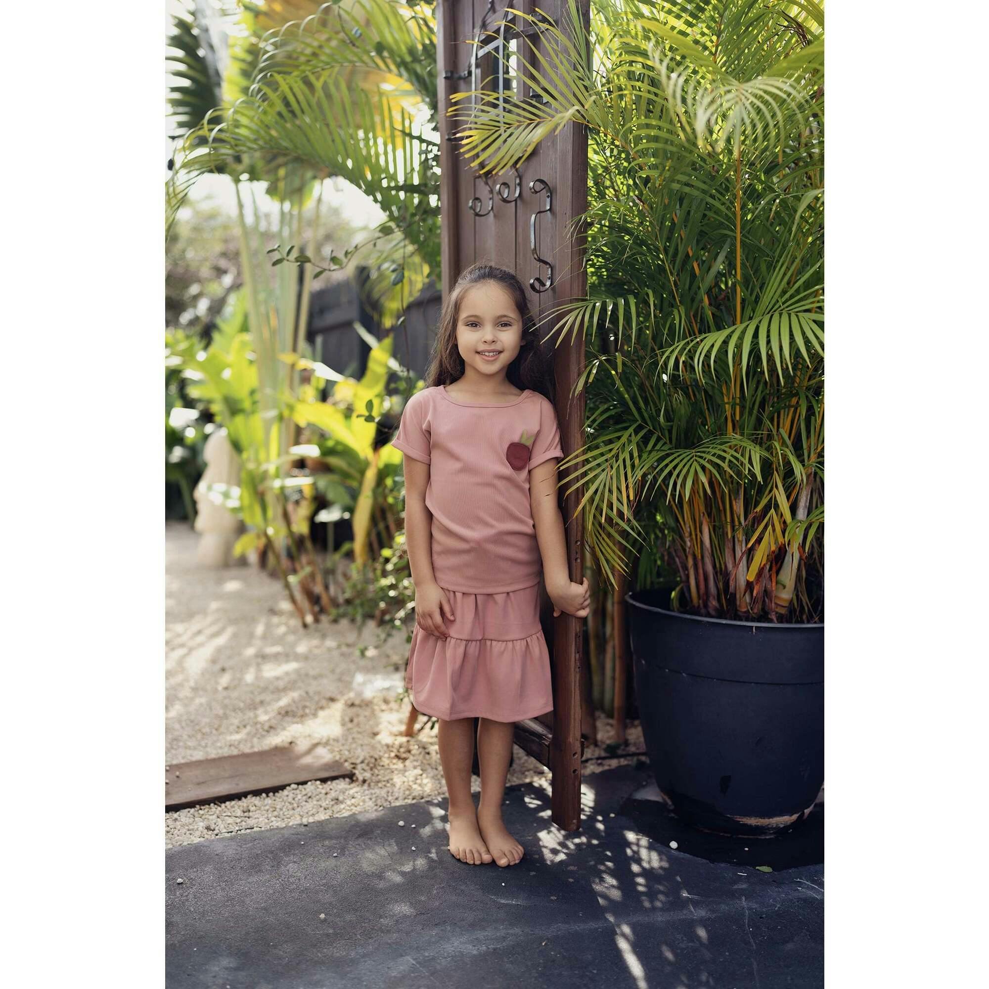 Ribbed Berry Tired Ruffle Hem Short Skirt