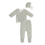 Organic Kimono Top & Footed Pants Set - Olive Stripes