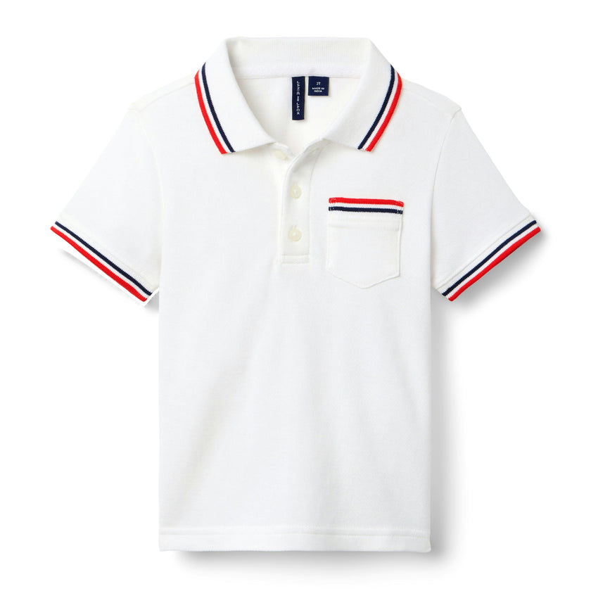 The Stripe Trim Pique Polo, white