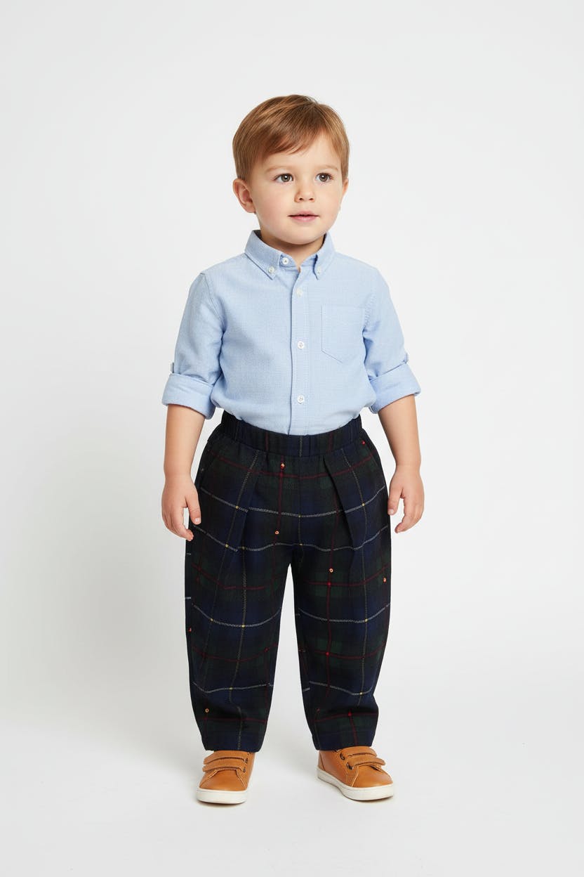 The Highland Pleated Checked Corduroy Pants - Green
