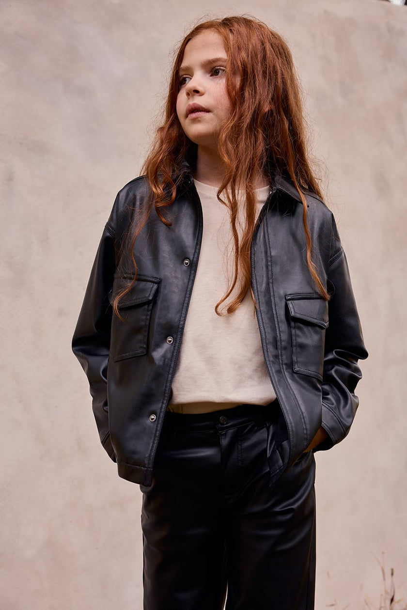 Faux Leather Boxy Shirt