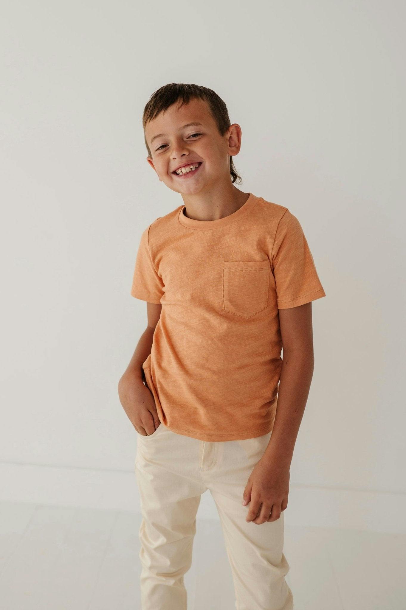 Boys Short Sleeve Pocket Shirt in Dusty Orange