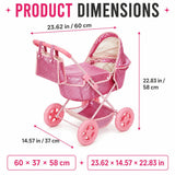 Olivia's Little World Baby Doll Glitter Pink Pram with Cover