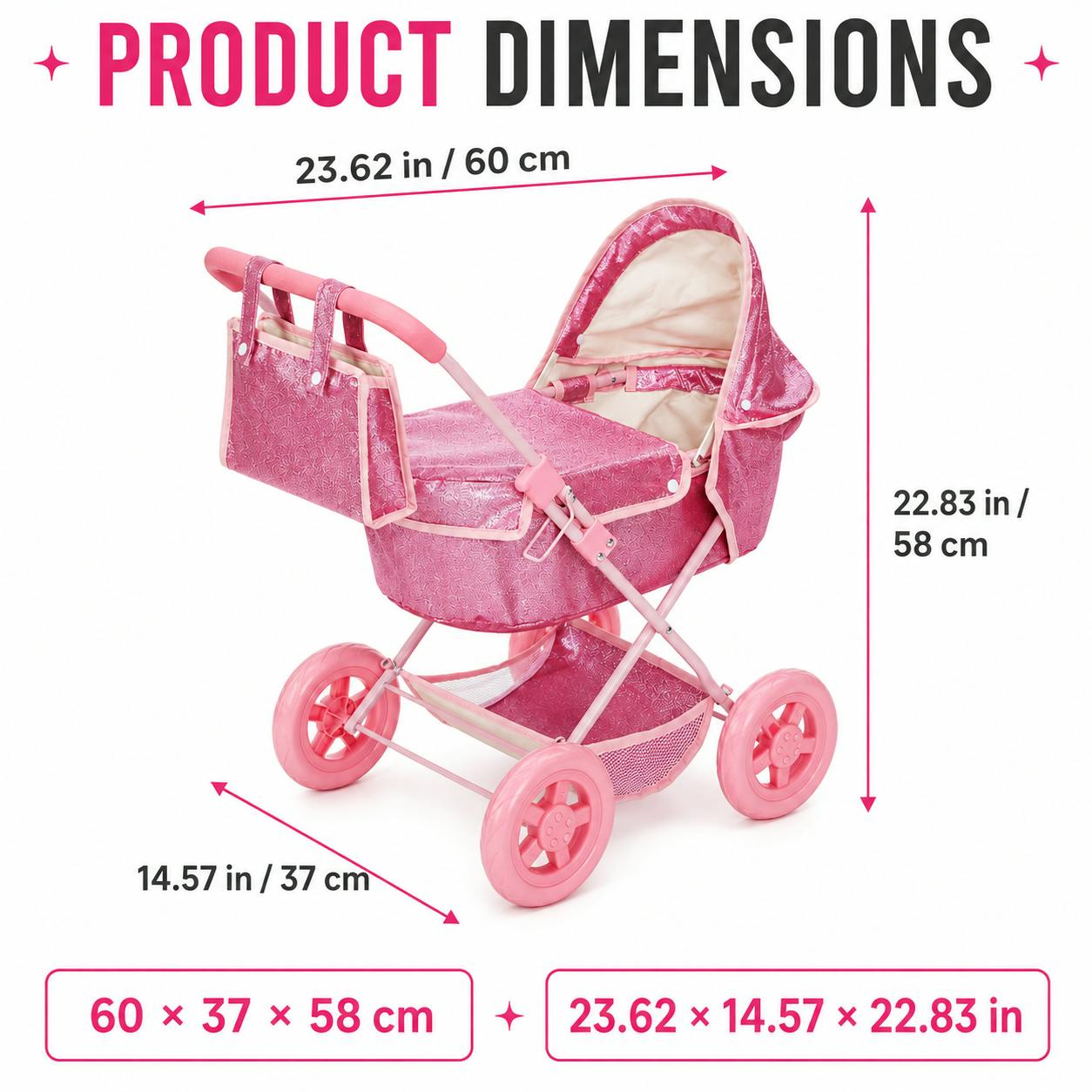 Olivia's Little World Baby Doll Glitter Pink Pram with Cover