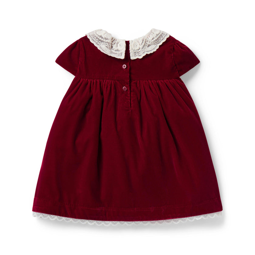 The Velvet Lace Collar Baby Dress, red