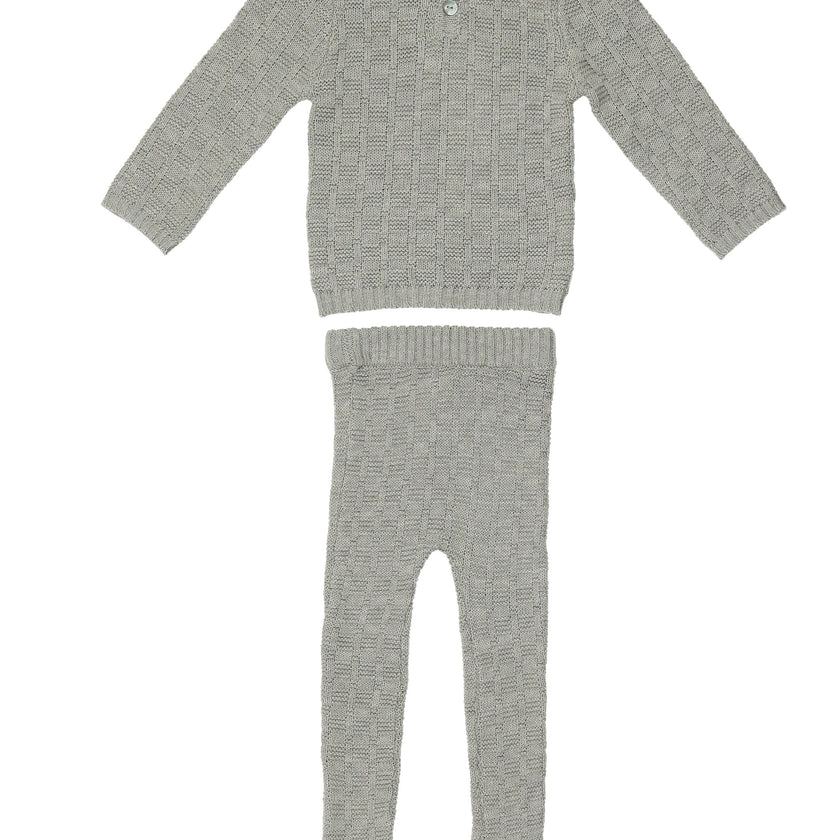 Tiny Tiles Knit Crew Neck Henley Sweater & Pant 2-Piece Set
