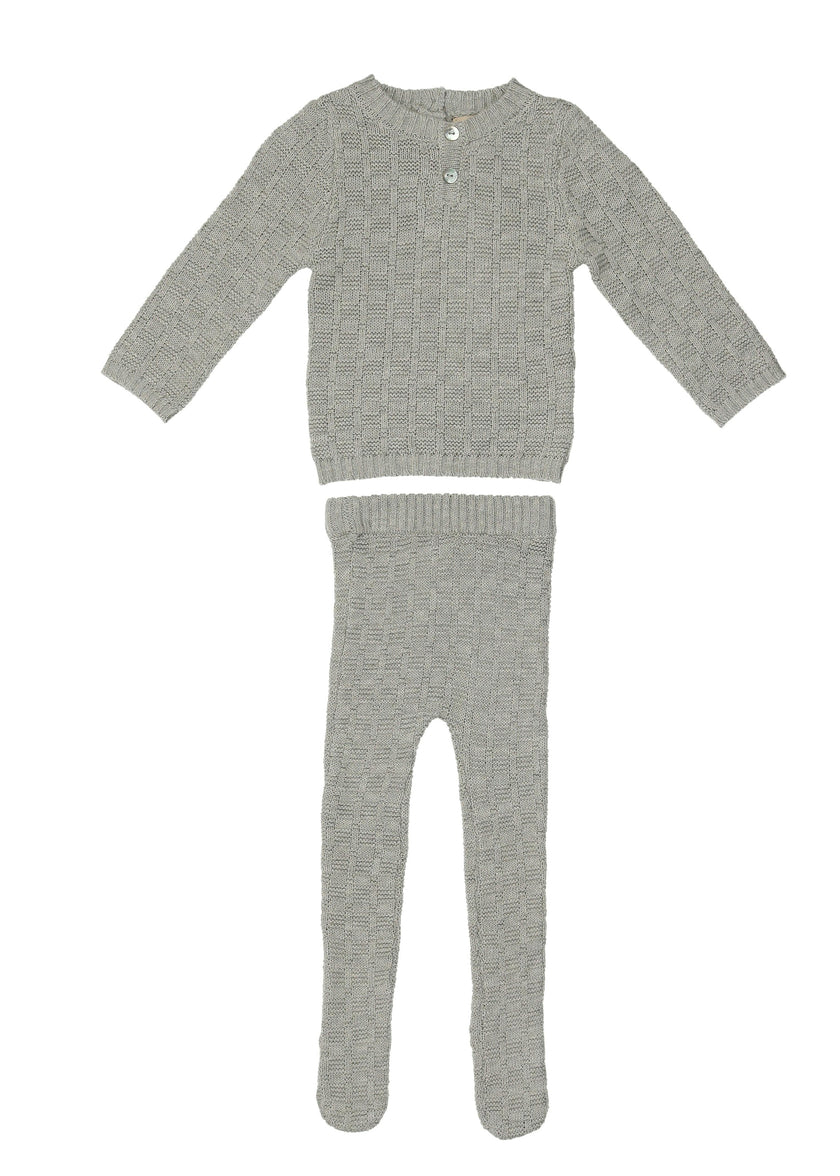 Tiny Tiles Knit Crew Neck Henley Sweater & Pant 2-Piece Set