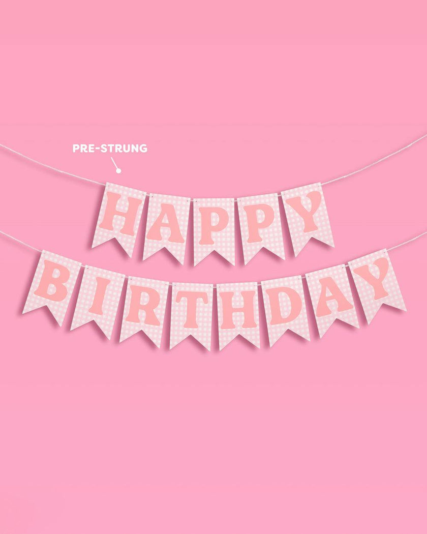 Gingham Birthday Banner - pre-strung banner