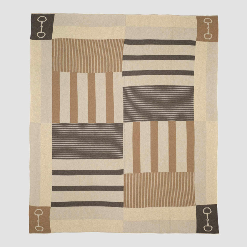 Cotton Sustainable Knit Plaid Throw Blanket - Equestrian Stable Stripe