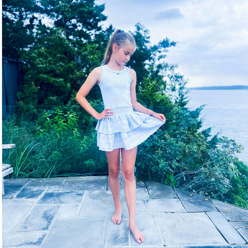 Light Blue Tank Dress with Ruffle Skirt
