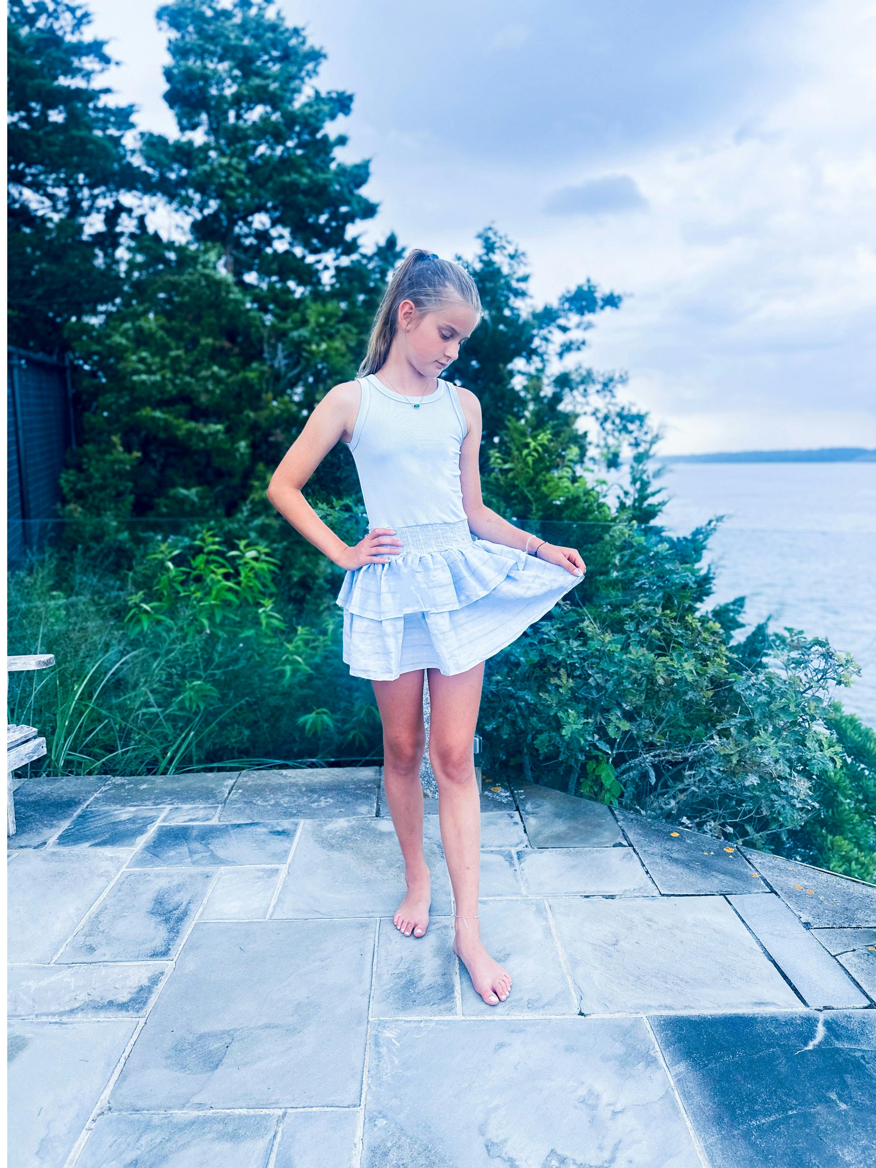 Light Blue Tank Dress with Ruffle Skirt