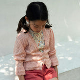 Lacy Knit Scalloped V-Neck Long Cuffed Sleeve Tie Waist Cardigan
