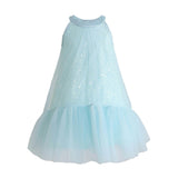 Blue Amelisse Sequin Back Bow Dress