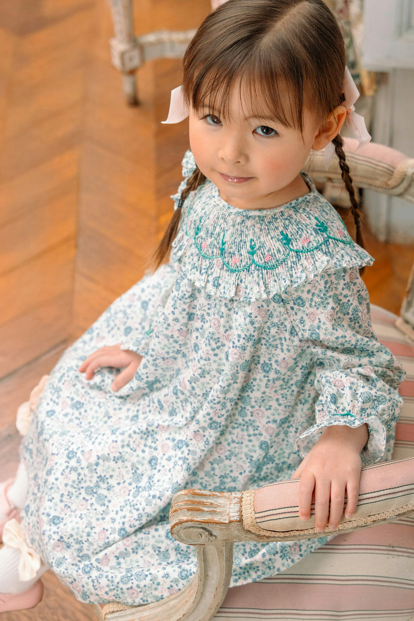 Yse Blue Floral Long Sleeve Bishop Dress