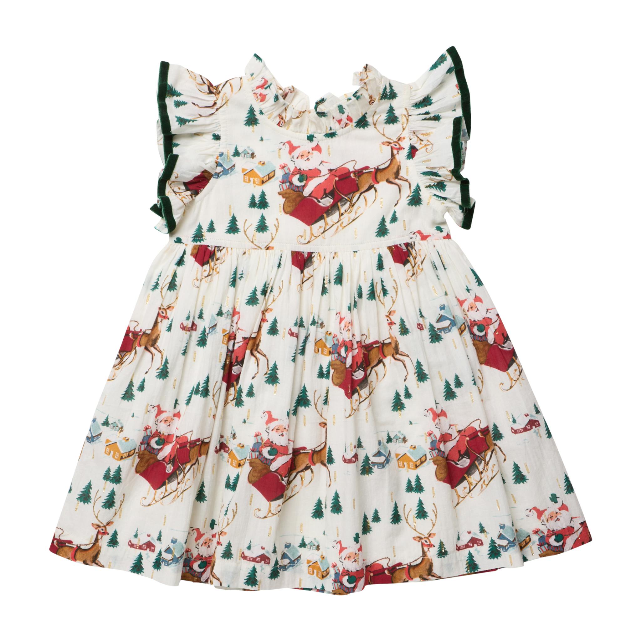 Girls Jennifer Dress - Santa Sleigh