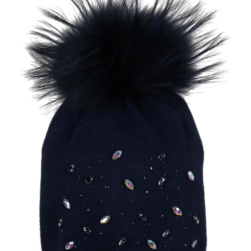 Rhinestone Embellished Hat With a Genuine Fur Pom (TikTok)