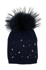 Rhinestone Embellished Hat With a Genuine Fur Pom (TikTok)