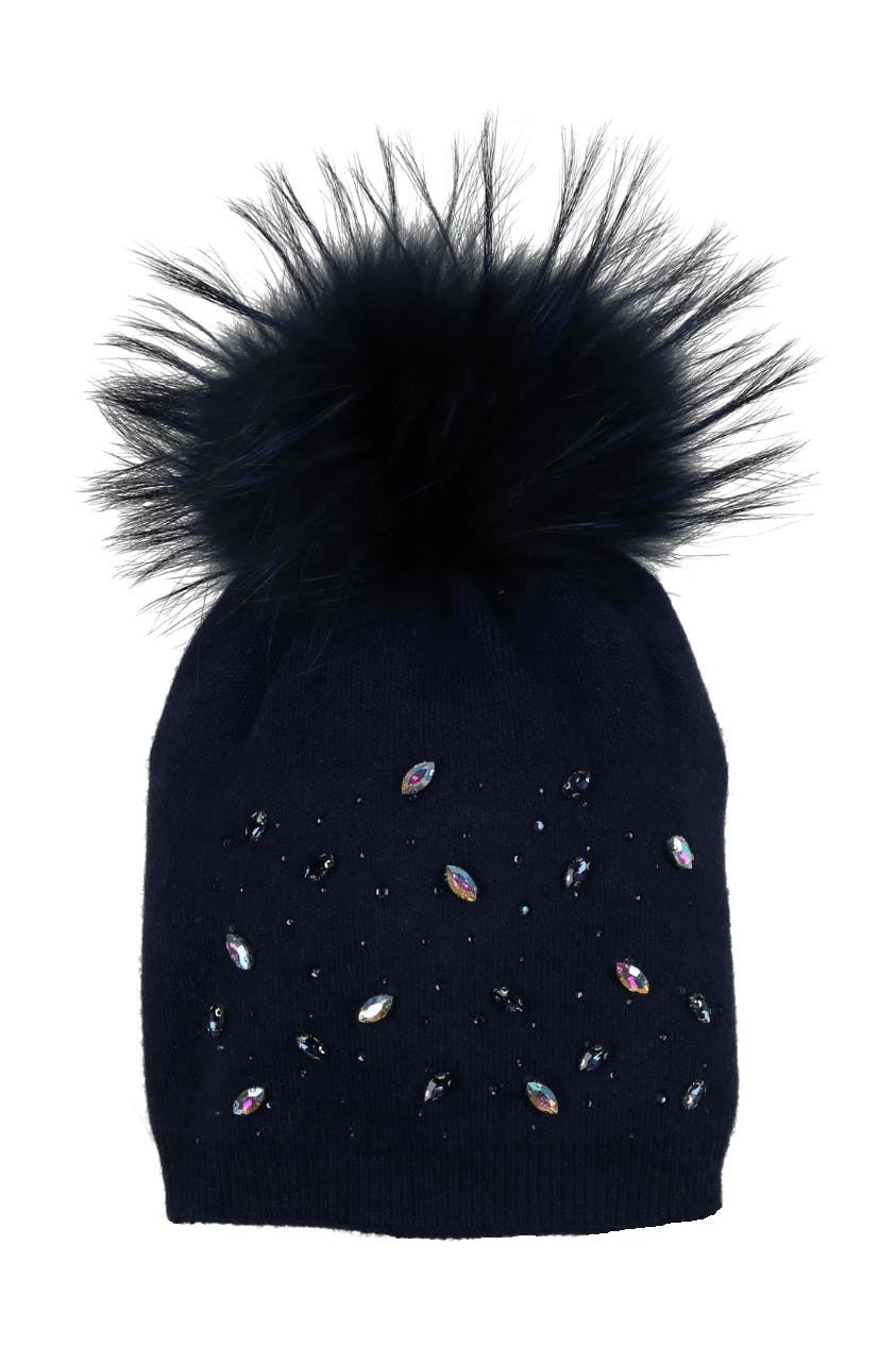 Rhinestone Embellished Hat With a Genuine Fur Pom (TikTok)