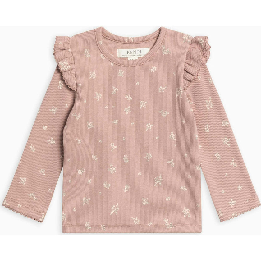 Rina Ribbed Ruffle Long Sleeve Top