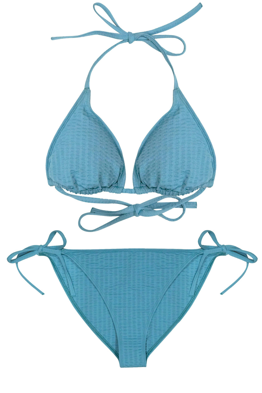 Teen Two-Piece Swimsuit, Mini Triangle & Bikini - Waffle Blue