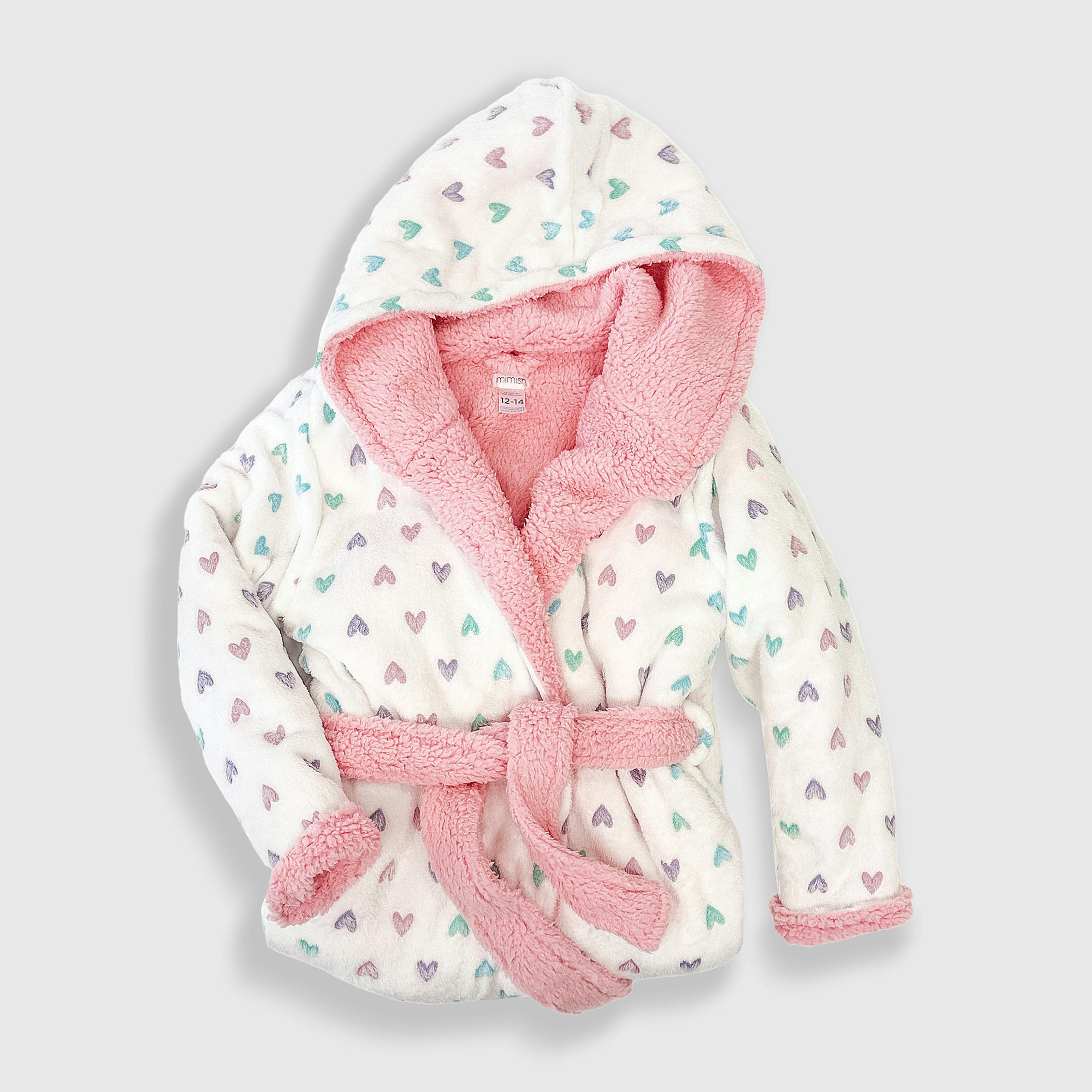 Cozy Switch Robe – Reversible Glow-in-the-Dark & Sherpa Robe for Kids, Pink Hearts