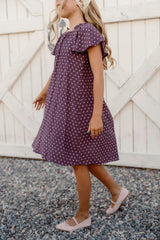 Teen Blakely Dress in Aubergine Ditsy Dot