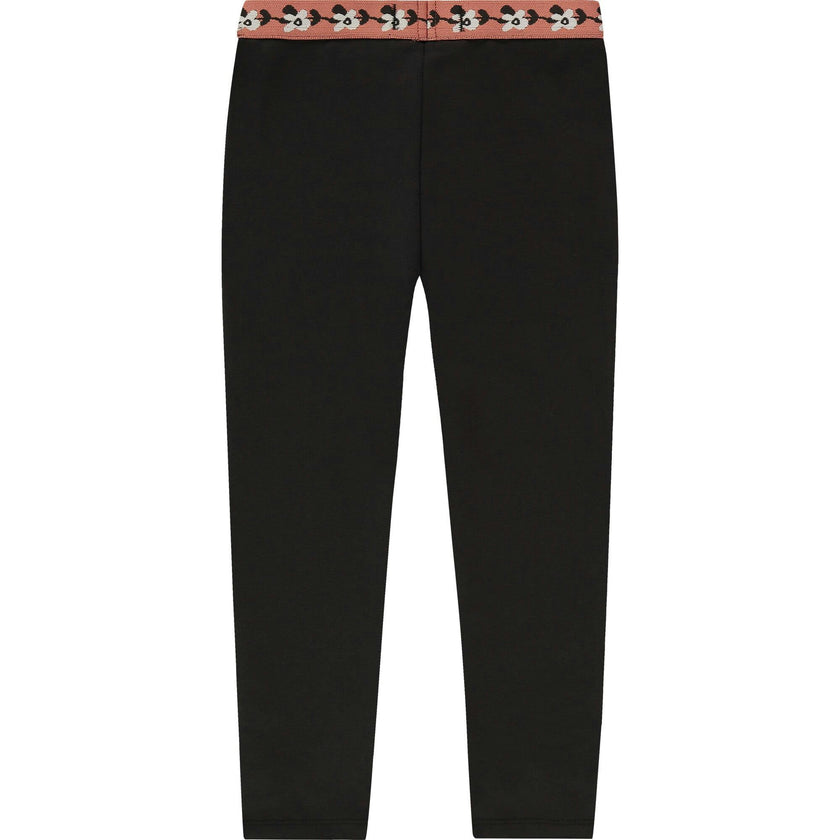 Wrap-Around Floral Print Contrast Waistband Leggings