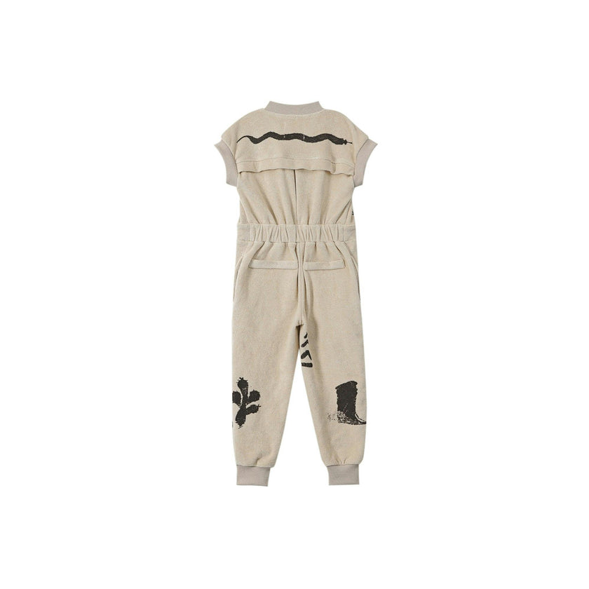 Kids Print Terry Short Ribbed Sleeve Zip-Up Flightsuit