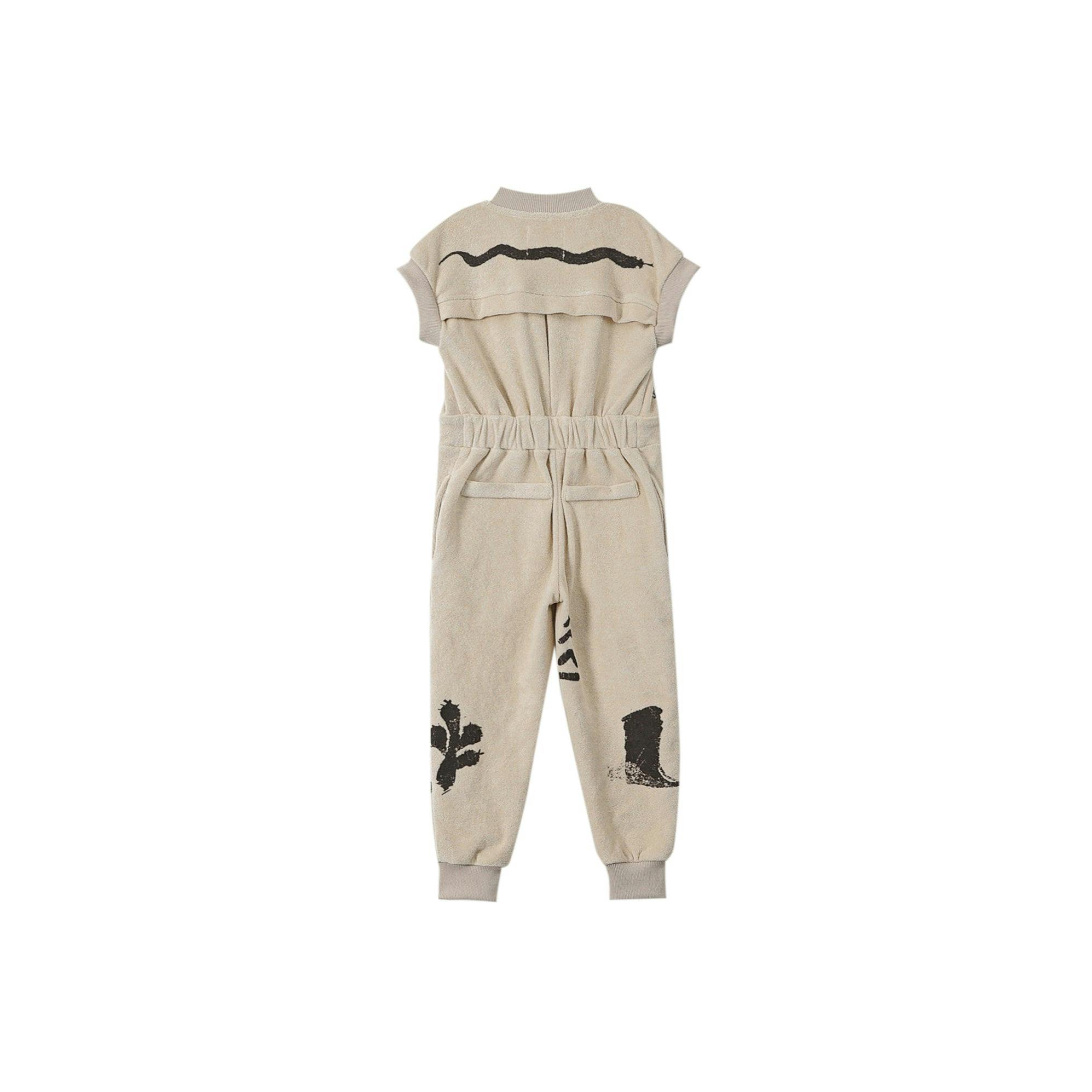 Kids Print Terry Short Ribbed Sleeve Zip-Up Flightsuit