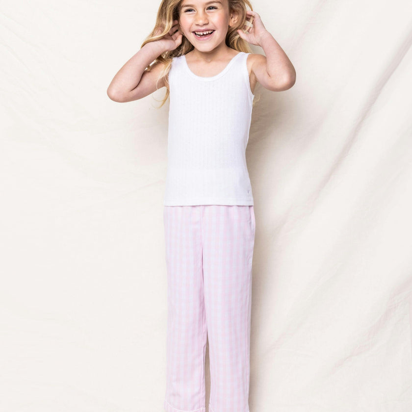 Kid's Twill Pajama Pants in Pink Gingham